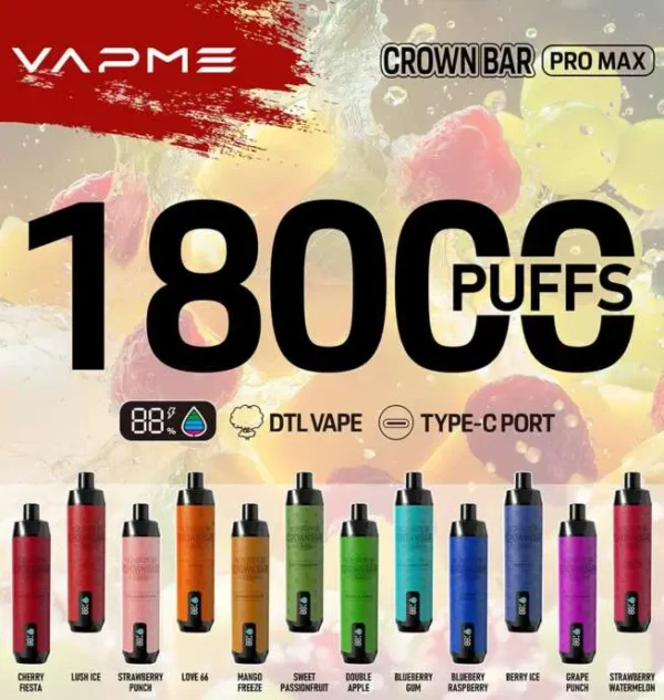 VAPME CROWN BAR 18000（18K) Puffs RGB light Disposable Vape