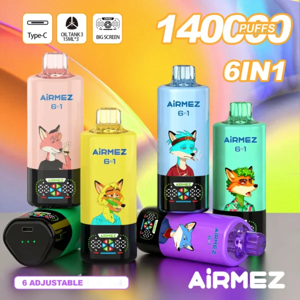 AIRMEZ FOX 140000 （140K） Puffs 6 IN 1 Disposable Vapes