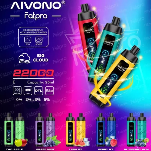 AIVONO Fatpro 22000 (22k)Puffs Rechargeable Disposable Vape