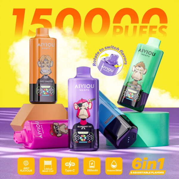 Waspe AIVIOU 150000 (150K) Puffs 6 in 1 Disposable Vape